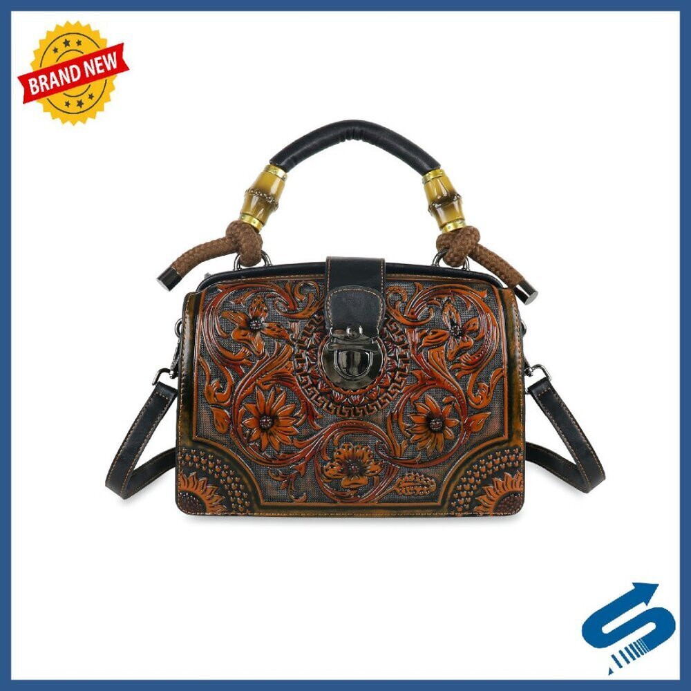 Vegan Leather Crossbody Shoulder Tote Bag Vintage Embossing Large Capacity